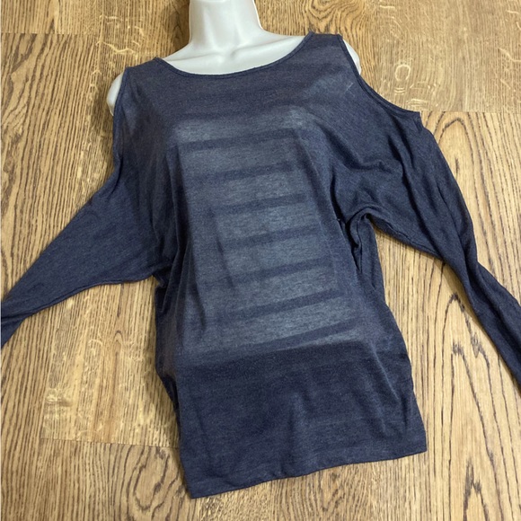 Allen B. Cold-Shoulder Grey Striped Top - Picture 3 of 5